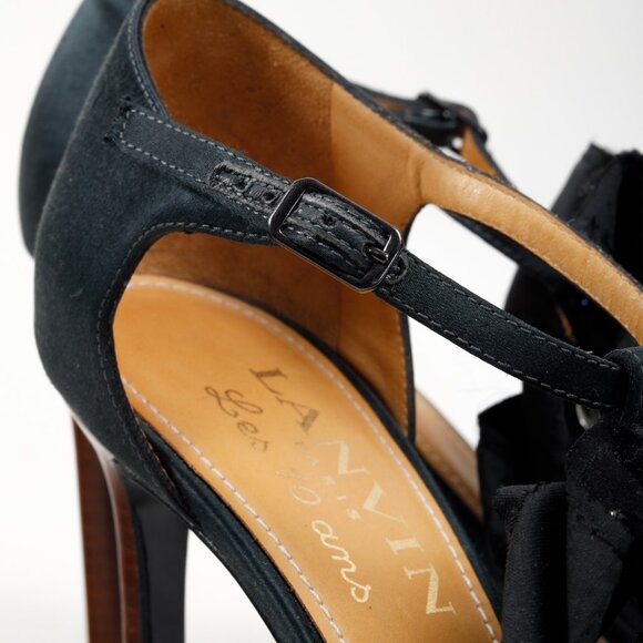 Lanvin Green Satin Bow Accents Heeled Sandals - Picture 8 of 10